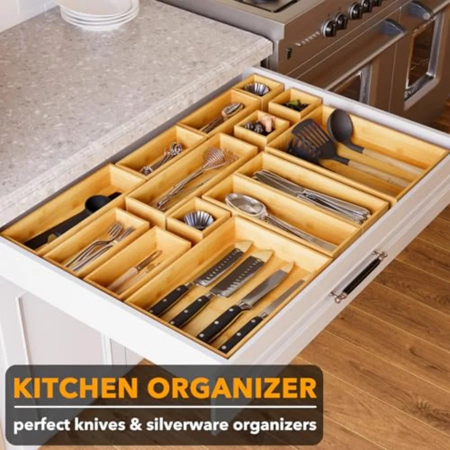UTORIA Mosaic 14-Piece Bamboo Drawer Organizer Set — view 4