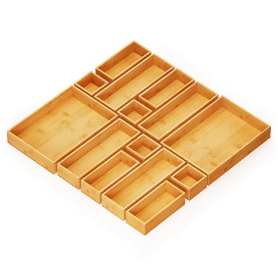 UTORIA Mosaic 14-Piece Bamboo Drawer Organizer Set — view 1