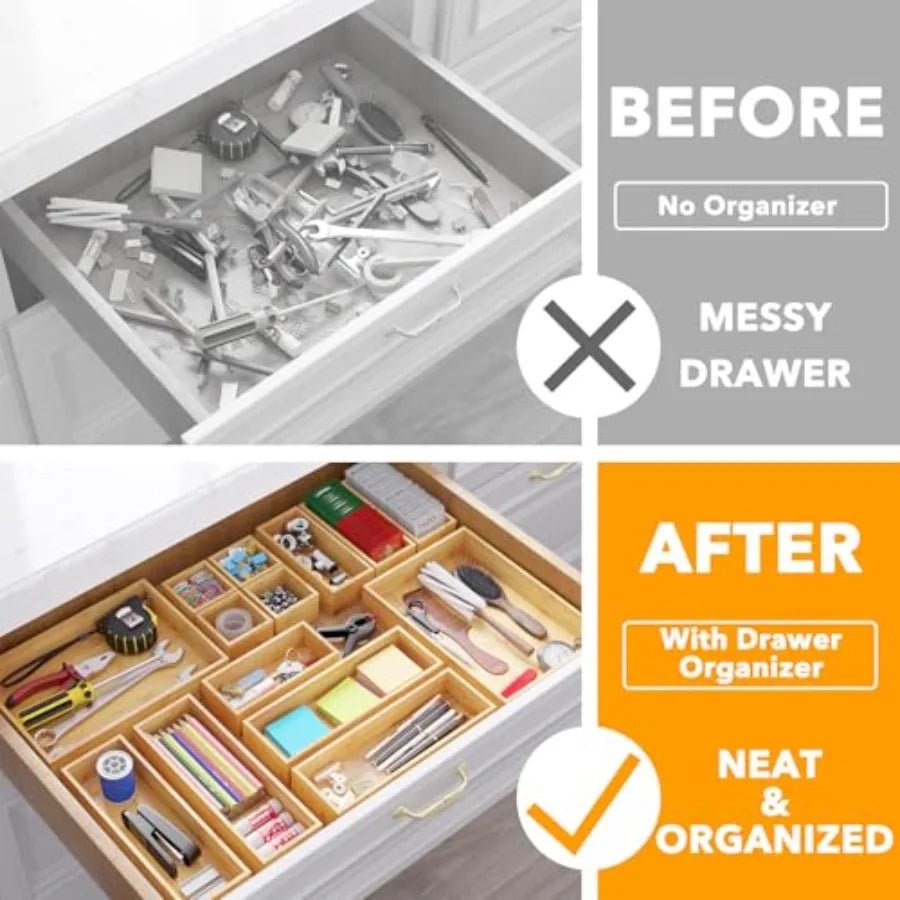 UTORIA Mosaic 14-Piece Bamboo Drawer Organizer Set — view 2