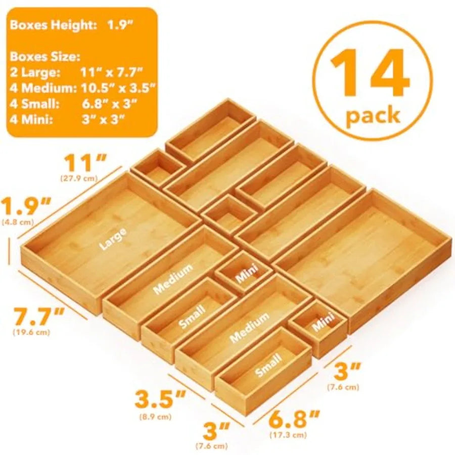 UTORIA Mosaic 14-Piece Bamboo Drawer Organizer Set — view 3